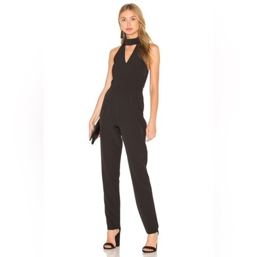 LAVISH ALICE Keyhole High Neck Deep Plunge Jumpsuit in Black size 2